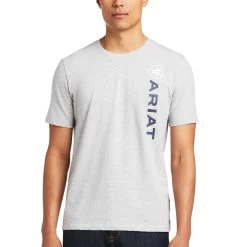 Ariat® Men's Vertical Logo Heather Grey Short Sleeve T-Shirt 10039193