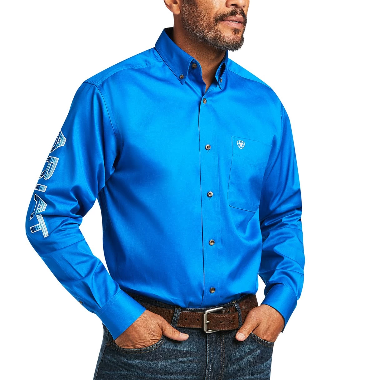 Ariat® Men's Team Logo Twill Dierectoire Blue Button Up Shirt 10039370 3 Ariat® Men's Team Logo Twill Dierectoire Blue Button Up Shirt 10039370