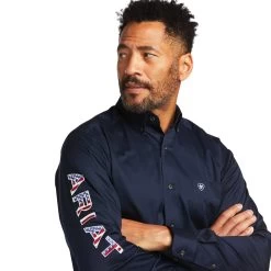 Ariat® Men's Team Logo Twill Fitted Navy & Stars Shirt 10039438 -ARIAT Cowboy Gear S22 MNS WEST 10039438 detail01