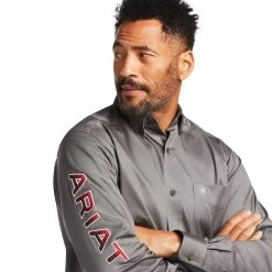 Ariat® Men's Team Logo Twill Fitted Grey Button Down Shirt 10039439 -ARIAT Cowboy Gear S22 MNS WEST 10039439 detail02