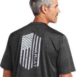 Ariat® Men's Charger Vertical Flag Charcoal Short Sleeve Tee 10039553 -ARIAT Cowboy Gear S22 MNS WEST 10039553 detail01