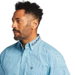 Ariat Men's Team Stellan Classic Riviera Blue Button Down Shirt 10039694 -ARIAT Cowboy Gear S22 MNS WEST 10039694 detail02