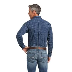 Ariat Men's Taim Stretch Skyfall Blue Fitted Button Down Shirt 10039754 -ARIAT Cowboy Gear S22 MNS WEST 10039754 back