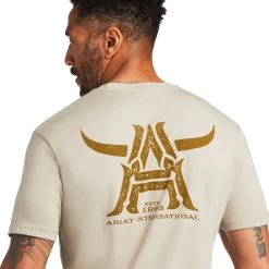 Ariat® Men's Longhorn Khaki Heather Short Sleeve T-Shirt 10039925 7 Ariat® Men's Longhorn Khaki Heather Short Sleeve T-Shirt 10039925 -ARIAT Cowboy Gear S22 MNS WEST 10039925 detail01
