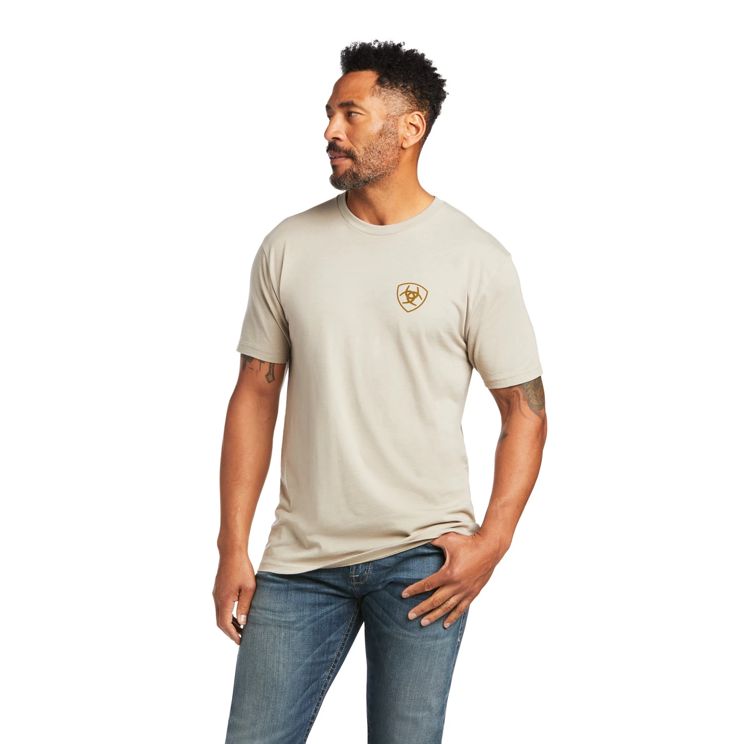Ariat® Men's Longhorn Khaki Heather Short Sleeve T-Shirt 10039925 4 Ariat® Men's Longhorn Khaki Heather Short Sleeve T-Shirt 10039925 - Image 2