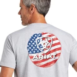 Ariat® Men's Short Sleeve Heather Grey Flag Circle T-Shirt 10039929 -ARIAT Cowboy Gear S22 MNS WEST 10039929 detail01
