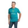 Ariat® Men's Short Sleeve Heather Teal Green Blends T-Shirt 10039944 -ARIAT Cowboy Gear S22 MNS WEST 10039944 front