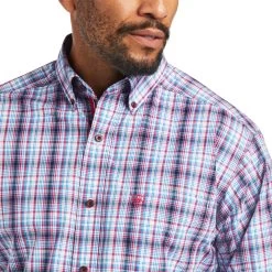 Ariat Men's Mathew Pro White & Blue Plaid Classic Fit Long Sleeve Shirt 10040775 -ARIAT Cowboy Gear S22 MNS WEST 10040775 detail01