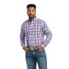 Ariat Men's Mathew Pro White & Blue Plaid Classic Fit Long Sleeve Shirt 10040775 -ARIAT Cowboy Gear S22 MNS WEST 10040775 front
