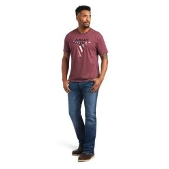 Ariat® Men's Steer Skull USA Burgundy Heather T-Shirt 10040868 -ARIAT Cowboy Gear S22 MNS WEST 10040868 full