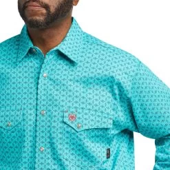 Ariat® Men's FR Lopez Snap Aruba Blue Work Shirt 10035549 -ARIAT Cowboy Gear S22 MNS WORK 10035549 detail01