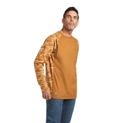 Ariat Men's FR Stretch Camo Baseball Bronze Brown T-Shirt 10039166