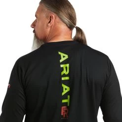 Ariat® Men's FR Stretch Logo Long Sleeve Black & Lime T-Shirt 10039295 -ARIAT Cowboy Gear S22 MNS WORK 10039295 detail01