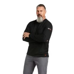 Ariat® Men's FR Stretch Logo Long Sleeve Black & Lime T-Shirt 10039295 -ARIAT Cowboy Gear S22 MNS WORK 10039295 front