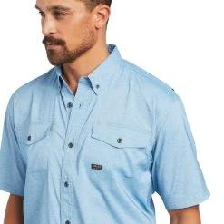 Ariat® Men's Rebar Made Tough Blue DuraStretch Work Shirt 10039325 -ARIAT Cowboy Gear S22 MNS WORK 10039325 detail01