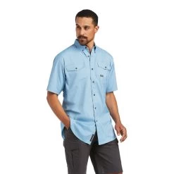 Ariat® Men's Rebar Made Tough Blue DuraStretch Work Shirt 10039325