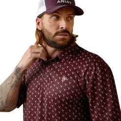 Ariat® Men's Bull Skull Print All Over Malbec Polo Shirt 10043335 -ARIAT Cowboy Gear S23 MNS WEST 10043335 detail01