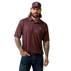 Ariat® Men's Bull Skull Print All Over Malbec Polo Shirt 10043335