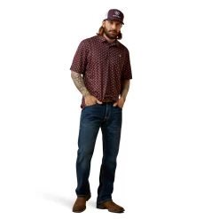 Ariat® Men's Bull Skull Print All Over Malbec Polo Shirt 10043335 -ARIAT Cowboy Gear S23 MNS WEST 10043335 full