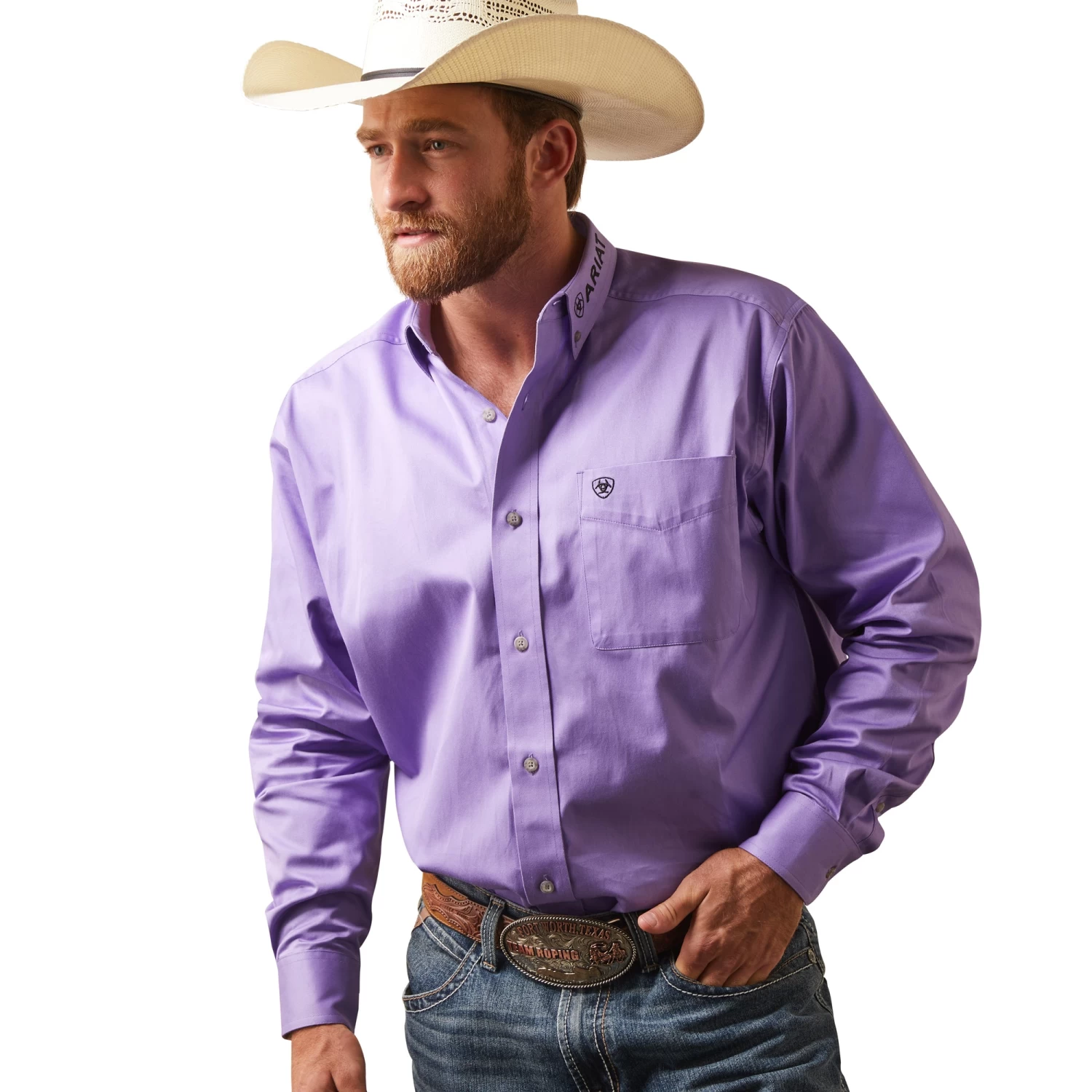 Ariat® Men's Team Logo Twill Violet Tulip Button Down Shirt 10043521 3 Ariat® Men's Team Logo Twill Violet Tulip Button Down Shirt 10043521