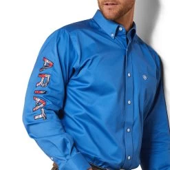 Ariat® Men's Team Logo Twill Campanula Blue Button Down Shirt 10043568 -ARIAT Cowboy Gear S23 MNS WEST 10043568 detail02