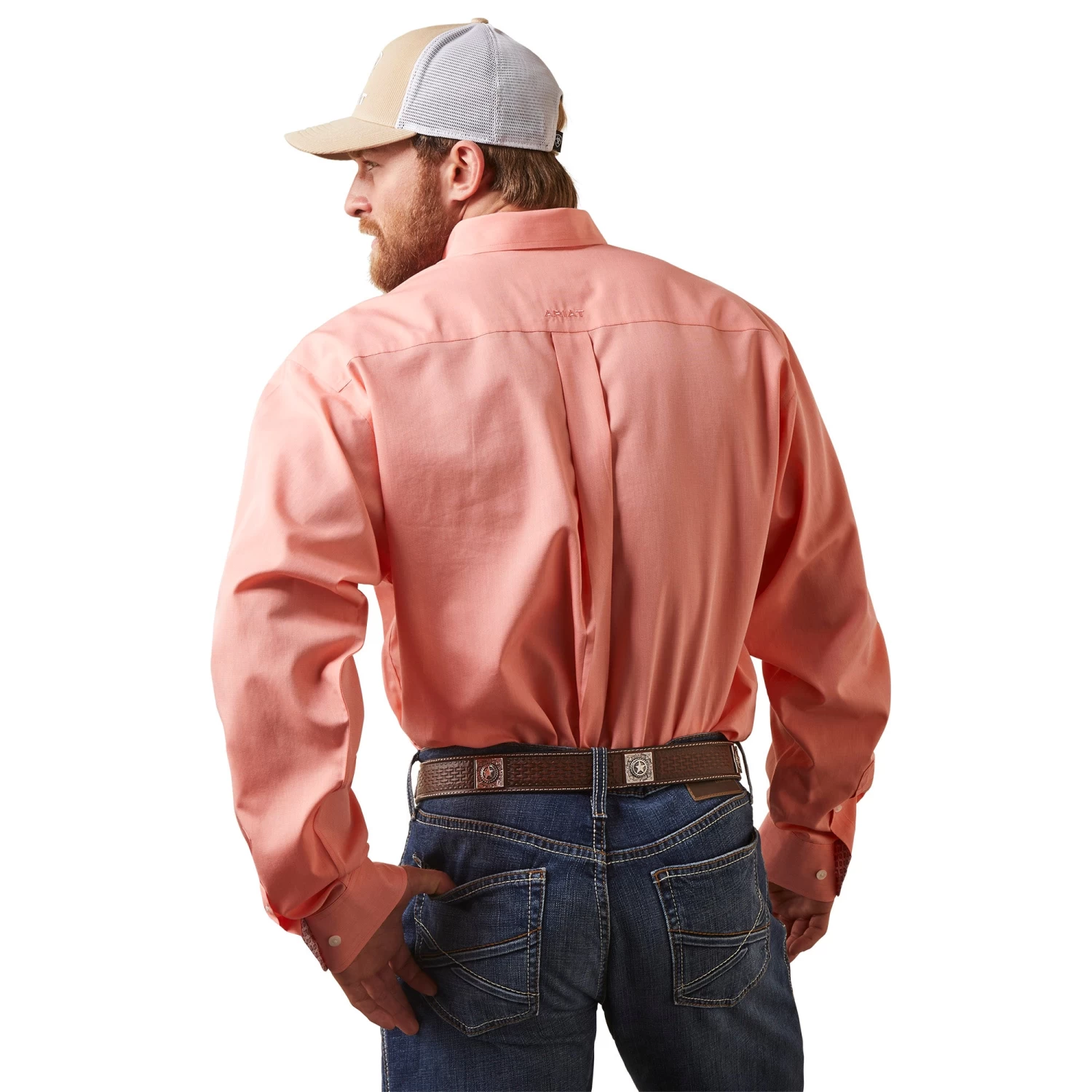 Ariat® Men's Wrinkle Free Solid Peach Pink Button Down Shirt 10043584 4 Ariat® Men's Wrinkle Free Solid Peach Pink Button Down Shirt 10043584 - Image 2