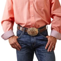 Ariat® Men's Wrinkle Free Solid Peach Pink Button Down Shirt 10043584 8 Ariat® Men's Wrinkle Free Solid Peach Pink Button Down Shirt 10043584 -ARIAT Cowboy Gear S23 MNS WEST 10043584 front