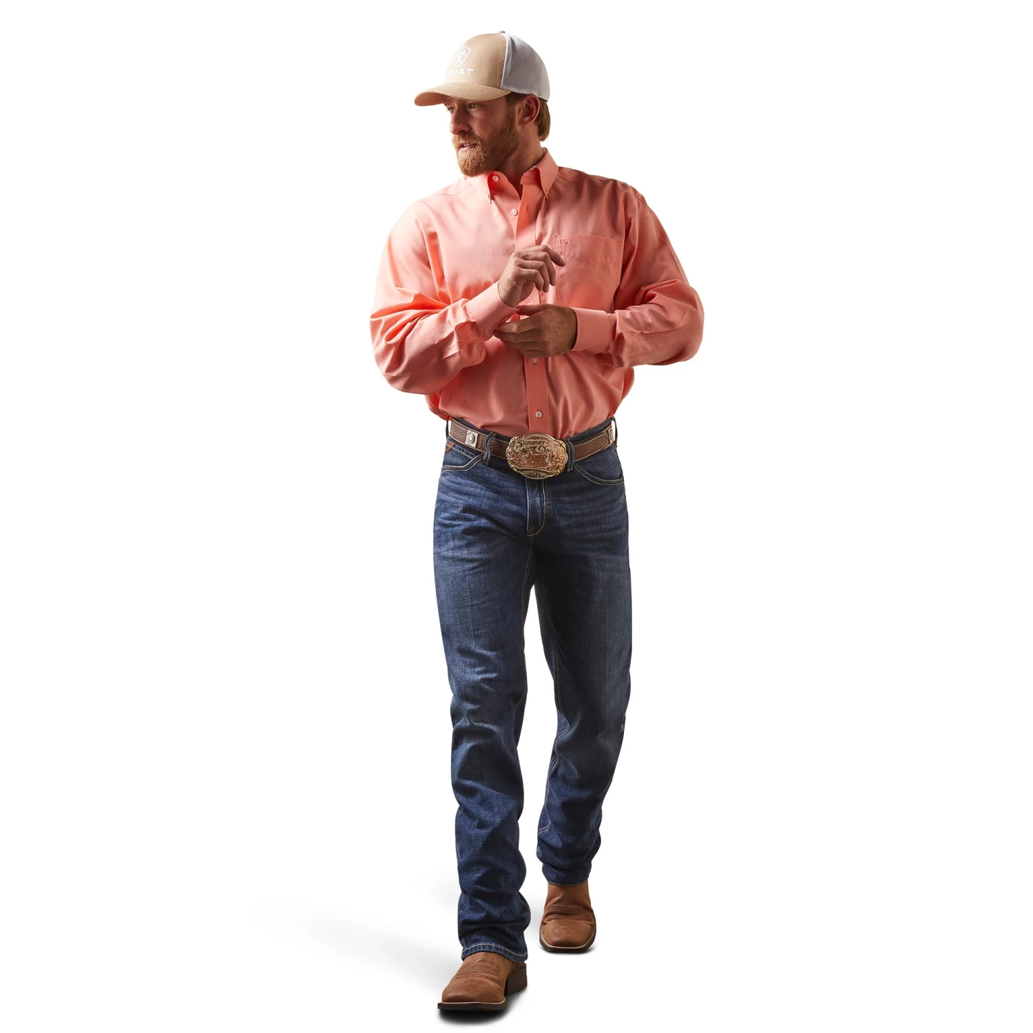 Ariat® Men's Wrinkle Free Solid Peach Pink Button Down Shirt 10043584 3 Ariat® Men's Wrinkle Free Solid Peach Pink Button Down Shirt 10043584