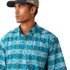 Ariat® Men's Konner Enamel Blue Aztec Print Button Down Shirt 10043638 -ARIAT Cowboy Gear S23 MNS WEST 10043638 detail01