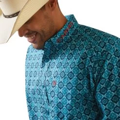 Ariat® Men's Team Solomon Blue Teal Button Down Shirt 10043853 -ARIAT Cowboy Gear S23 MNS WEST 10043853 detail02