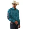 Ariat® Men's Team Solomon Blue Teal Button Down Shirt 10043853 -ARIAT Cowboy Gear S23 MNS WEST 10043853 front