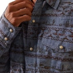 Ariat® Men's Haddington Dusty Green Chambray Snap Shirt 10043892 -ARIAT Cowboy Gear S23 MNS WEST 10043892 detail01