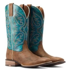 Ariat Men's Ricochet Lightweight Tan & Teal Western Boot 10044568 -ARIAT Cowboy Gear S23 MNS WEST 10044568 pair