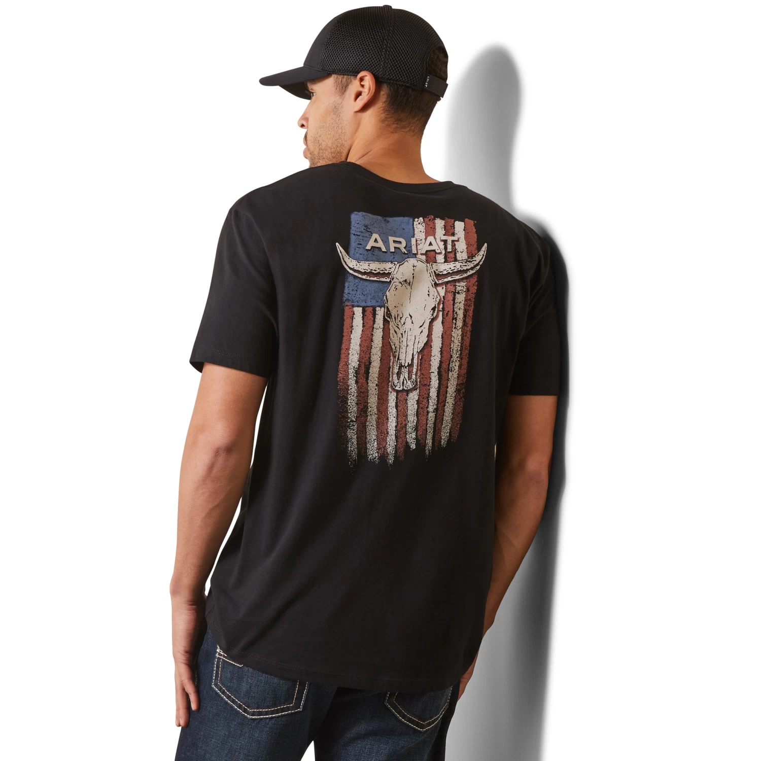 Ariat® Men's Steer Skull Flag Black Graphic T-Shirt 10044770 3 Ariat® Men's Steer Skull Flag Black Graphic T-Shirt 10044770