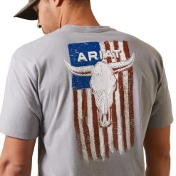Ariat® Men's Steer Skull Flag Stone Grey Heather T-Shirt 10044771 -ARIAT Cowboy Gear S23 MNS WEST 10044771 detail01