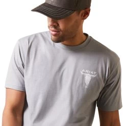 Ariat® Men's Steer Skull Flag Stone Grey Heather T-Shirt 10044771 -ARIAT Cowboy Gear S23 MNS WEST 10044771 detail02