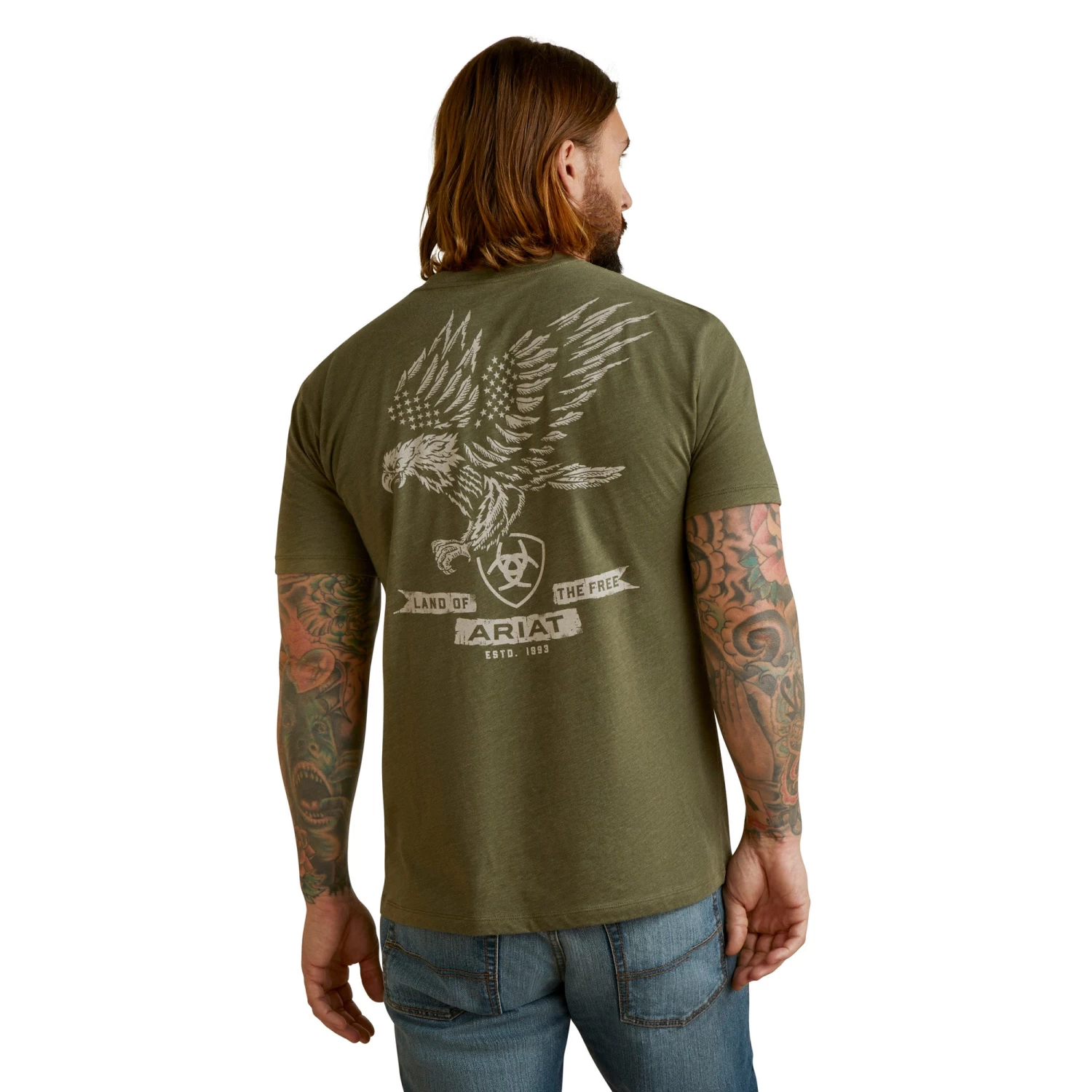Ariat® Men's Fighting Eagle Military Heather Graphic T-Shirt 10044772 3 Ariat® Men's Fighting Eagle Military Heather Graphic T-Shirt 10044772