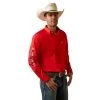 Ariat® Men's Team Logo Poppy Red Twill Button Down Shirt 10044942 -ARIAT Cowboy Gear S23 MNS WEST 10044942 front
