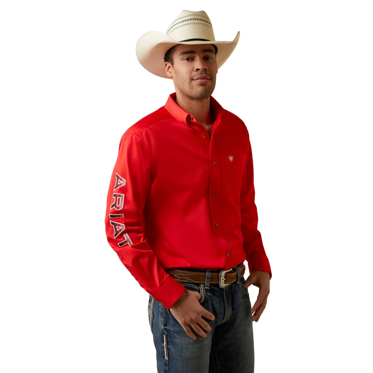 Ariat® Men's Team Logo Poppy Red Twill Button Down Shirt 10044942 3 Ariat® Men's Team Logo Poppy Red Twill Button Down Shirt 10044942