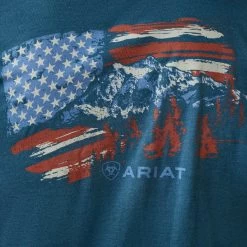 Ariat® Men's Steel Blue Mountain Flag Graphic T-Shirt 10045279 10 Ariat® Men's Steel Blue Mountain Flag Graphic T-Shirt 10045279 -ARIAT Cowboy Gear S23 MNS WEST 10045279 detail02