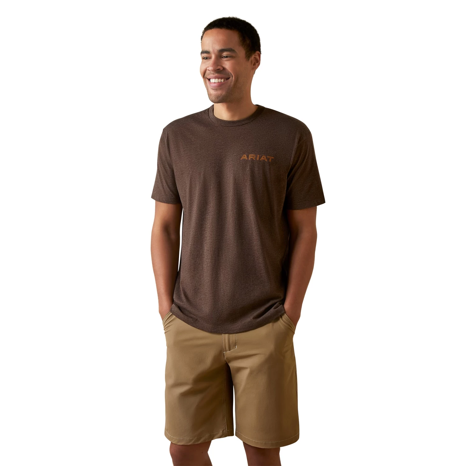 Ariat® Men's Shield Stitch Brown Heather T-Shirt 10045288 4 Ariat® Men's Shield Stitch Brown Heather T-Shirt 10045288 - Image 2