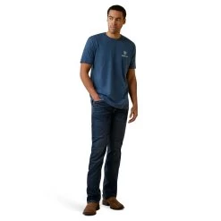 Ariat® Men's Daytona Stripes Sailor Blue Heather T-Shirt 10045292 -ARIAT Cowboy Gear S23 MNS WEST 10045292 full