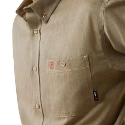 Ariat® Men's FR Air Inherent Khaki Heather Button Up Shirt 10040900 -ARIAT Cowboy Gear S23 MNS WORK 10040900 detail01