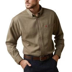 Ariat® Men's FR Air Inherent Khaki Heather Button Up Shirt 10040900