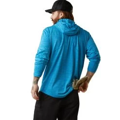 Ariat® Men's Rebar Evolution Hooded Scuba Blue Sun Shirt 10043312 -ARIAT Cowboy Gear S23 MNS WORK 10043312 back