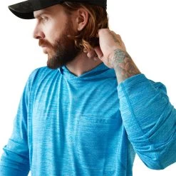 Ariat® Men's Rebar Evolution Hooded Scuba Blue Sun Shirt 10043312 -ARIAT Cowboy Gear S23 MNS WORK 10043312 detail01