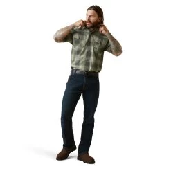 Ariat® Men's Rebar Made Tough DuraStretch™ Green Plaid Shirt 10043490 -ARIAT Cowboy Gear S23 MNS WORK 10043490 full