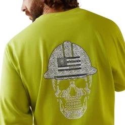 Ariat Men's FR Roughneck Skull Logo Bright Lime Work Shirt 10043590 -ARIAT Cowboy Gear S23 MNS WORK 10043590 detail02