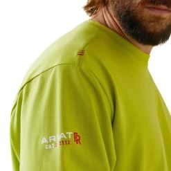 Ariat Men's FR Roughneck Skull Logo Bright Lime Work Shirt 10043590 -ARIAT Cowboy Gear S23 MNS WORK 10043590 detail03