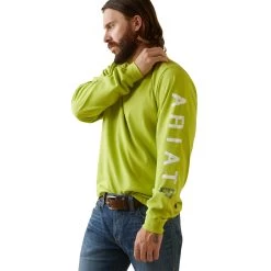 Ariat Men's FR Roughneck Skull Logo Bright Lime Work Shirt 10043590 -ARIAT Cowboy Gear S23 MNS WORK 10043590 front